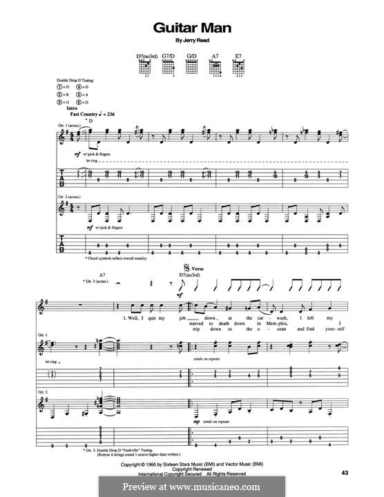 Guitar Man (Elvis Presley): For guitar by Jerry Reed