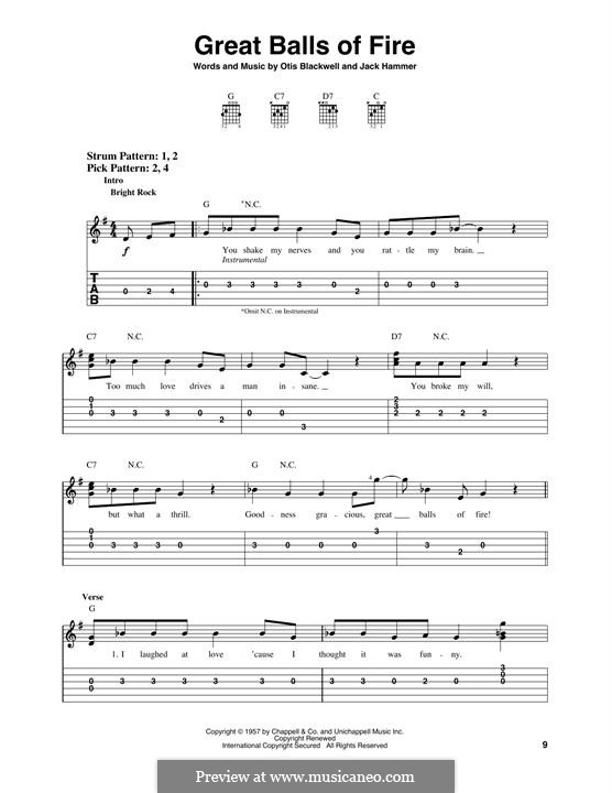 Great Balls of Fire (Jerry Lee Lewis): For guitar by Jack Hammer, Otis Blackwell