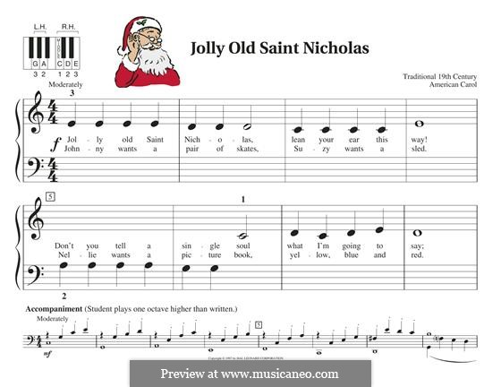 Jolly Old St. Nicholas: For piano by folklore