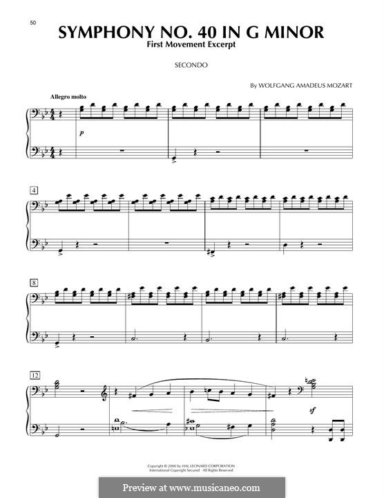 Movement I: Excerpt, for piano four hands by Wolfgang Amadeus Mozart