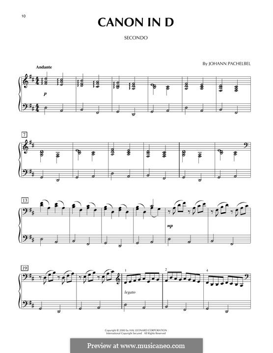 Piano version: For four hands by Johann Pachelbel