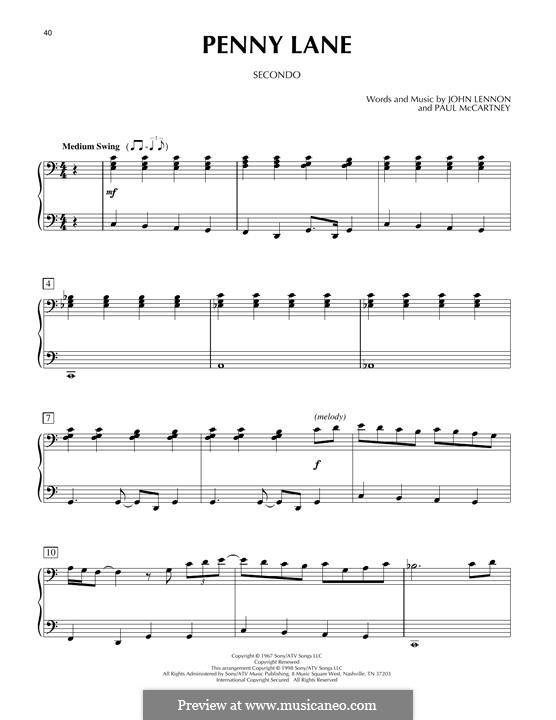 Penny Lane (The Beatles): For piano four hands by John Lennon, Paul McCartney