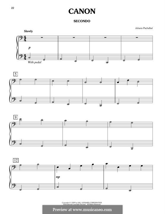 Piano version: For four hands by Johann Pachelbel