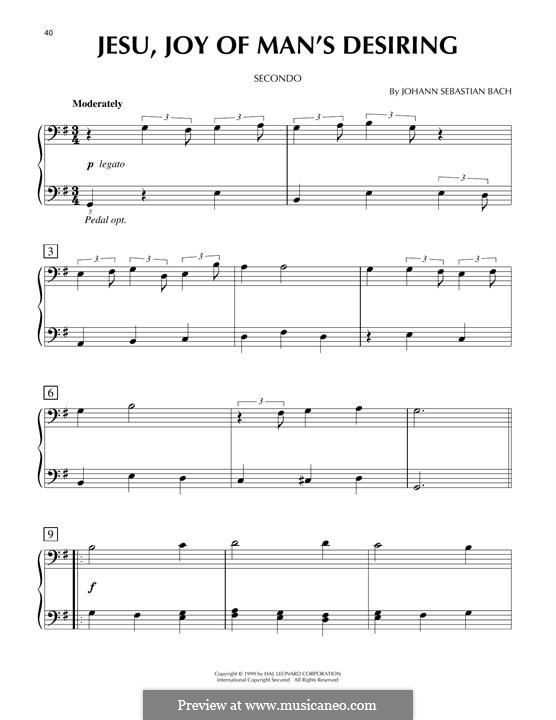 Jesu, Joy of Man's Desiring, for Piano: For four hands by Johann Sebastian Bach