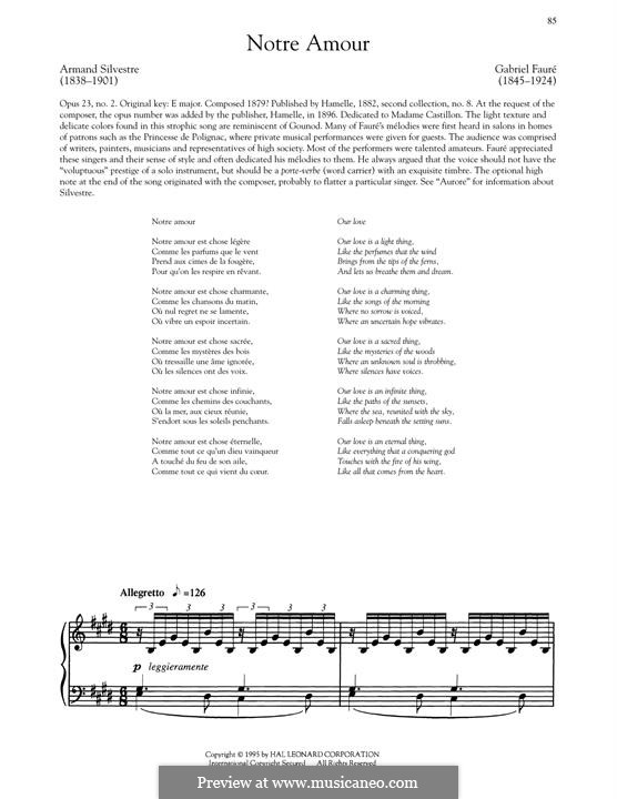 Three Songs, Op.23: No.2 Notre Amour by Gabriel Fauré