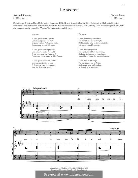 Three Songs, Op.23: No.3 Le secret by Gabriel Fauré