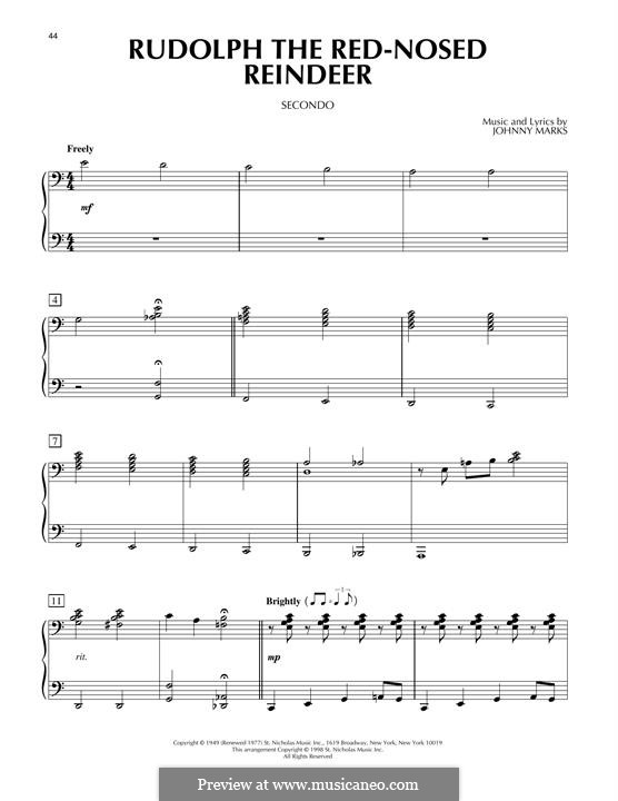 Rudolph the Red-Nosed Reindeer (Piano version): For four hands by Johnny Marks