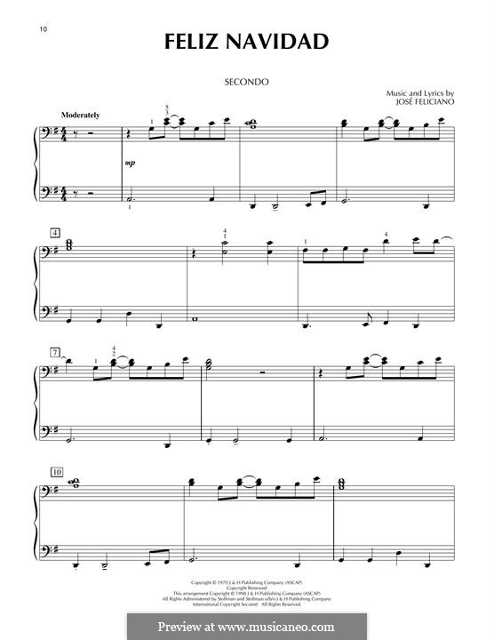 Feliz Navidad: For piano four hands by José Feliciano