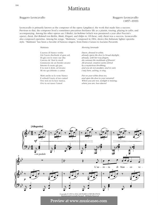 Mattinata: For voice and piano by Ruggero Leoncavallo