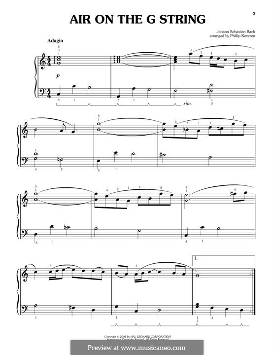 Aria (Printable Scores): Version for piano by Johann Sebastian Bach