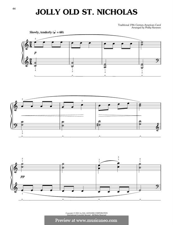 Jolly Old St. Nicholas: For piano by folklore