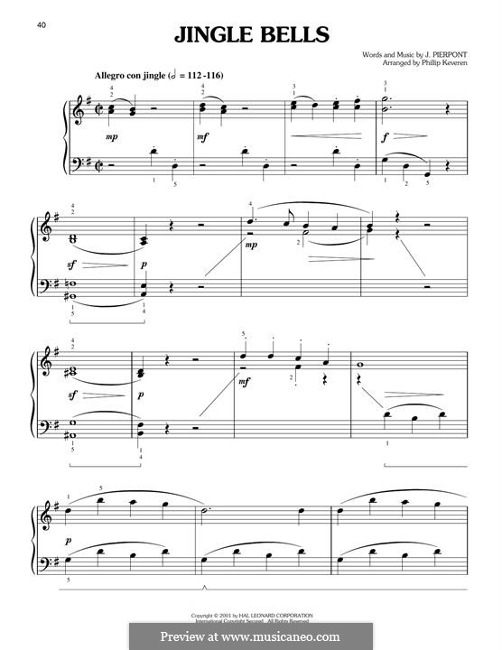 Piano version: For a single performer by James Lord Pierpont