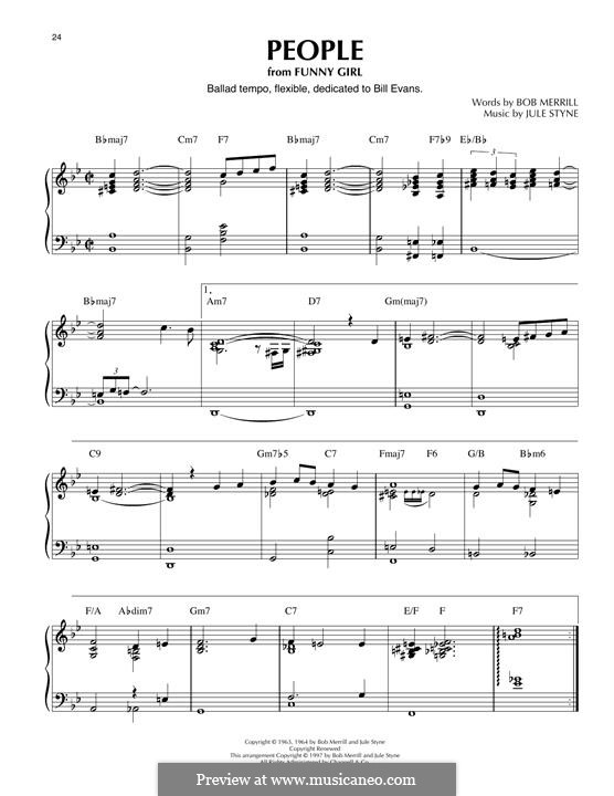 People from Funny Girl (Barbra Streisand): For piano by Jule Styne
