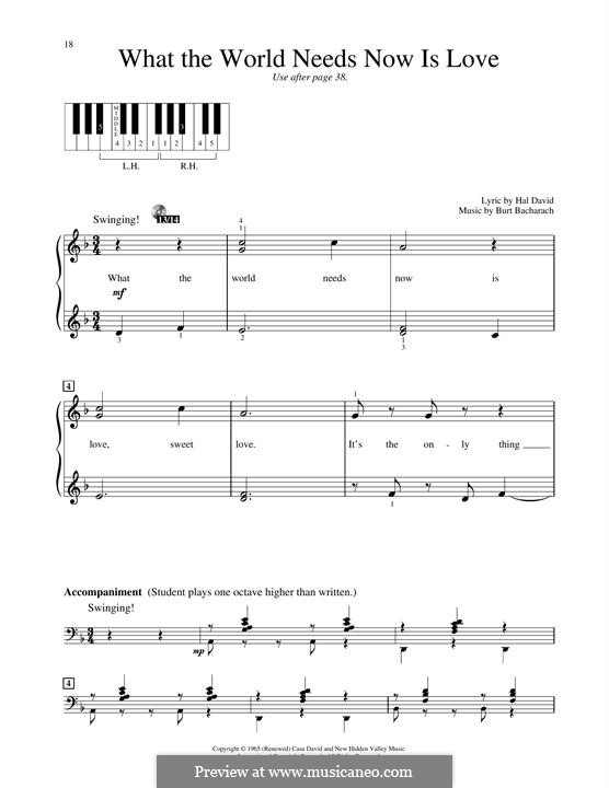 What the World Needs Now Is Love: For piano by Burt Bacharach