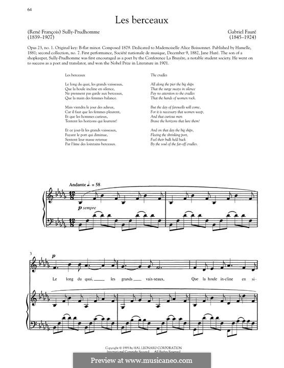 Three Songs, Op.23: No.1 Les Berceaux (Low Voice) by Gabriel Fauré