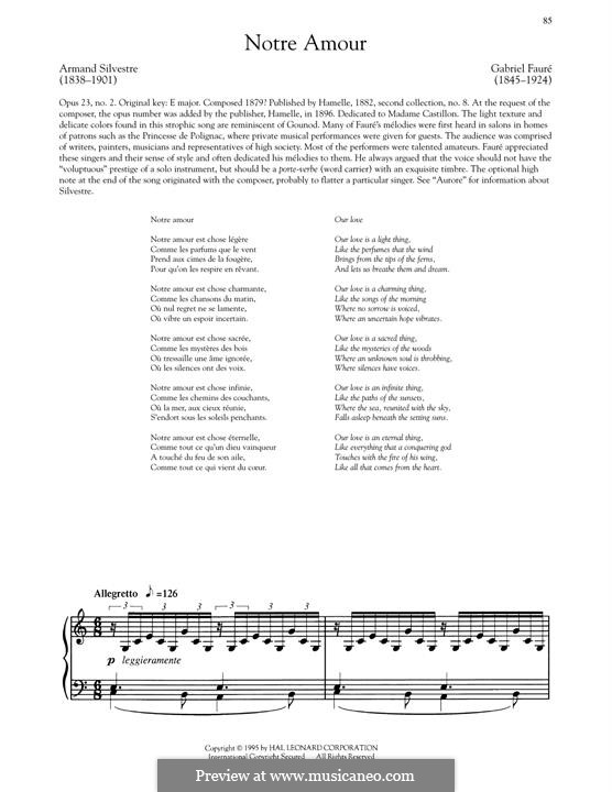Three Songs, Op.23: No.2 Notre Amour (Low Voice) by Gabriel Fauré