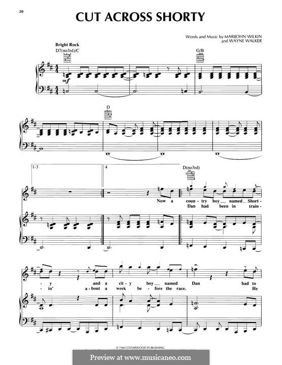 Cut Across Shorty: For voice and piano (or guitar) by Marijohn Wilkin, Wayne P. Walker