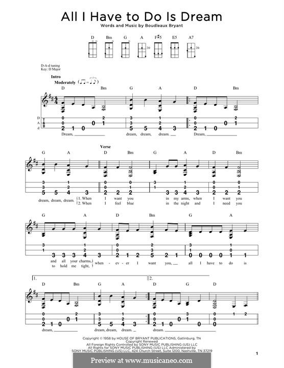All I Have To Do Is Dream (The Everly Brothers): For dulcimer by Boudleaux Bryant