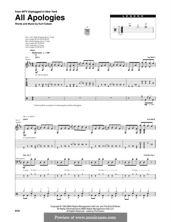 All Apologies (Nirvana): Transcribed score by Kurt Cobain