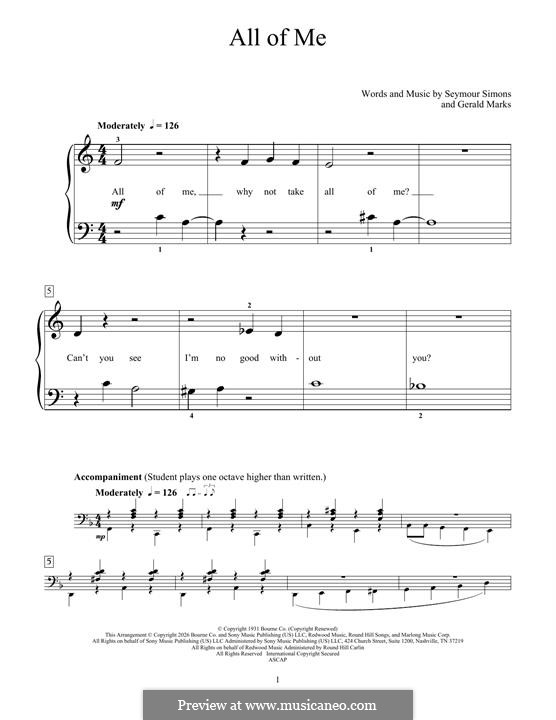 All of Me: For piano by Seymour Simons, Gerald Marks