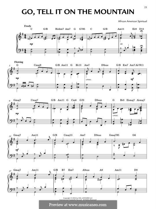 Go, Tell it on the Mountain (Printable Scores): For piano (jazz version) by folklore