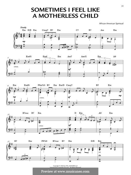 Sometimes I Feel Like a Motherless Child: For piano (jazz version) by folklore