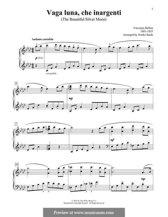 Vaga luna che inargenti : For piano by Vincenzo Bellini