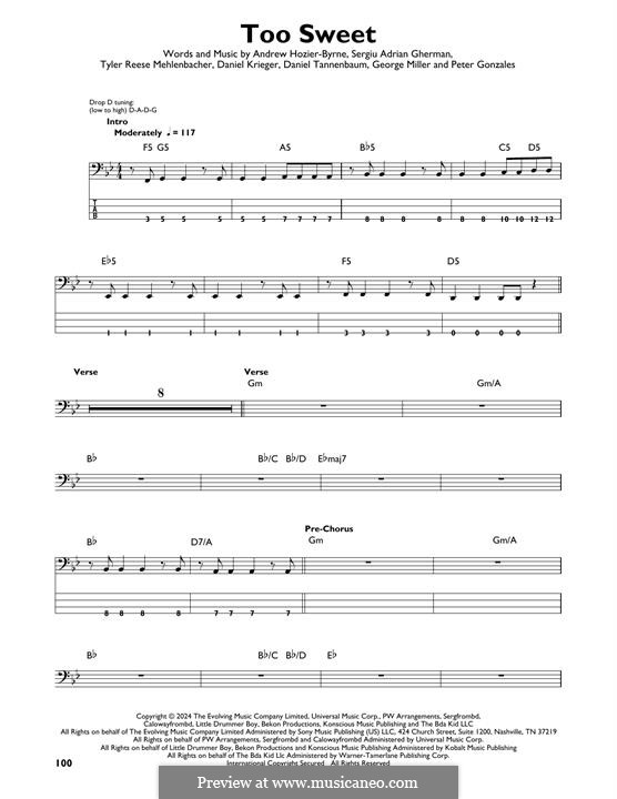 Too Sweet Riff Too Sweet (Hozier) by D. Tannenbaum, A. Hozier-Byrne, G. Miller, P ...