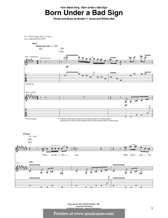 Born Under a Bad Sign: For guitar with tab by Booker T. Jones, William Bell