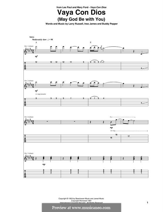 Vaya Con Dios (Les Paul & Mary Ford): For guitar with tab by Buddy Pepper, Inez James, Larry Russell