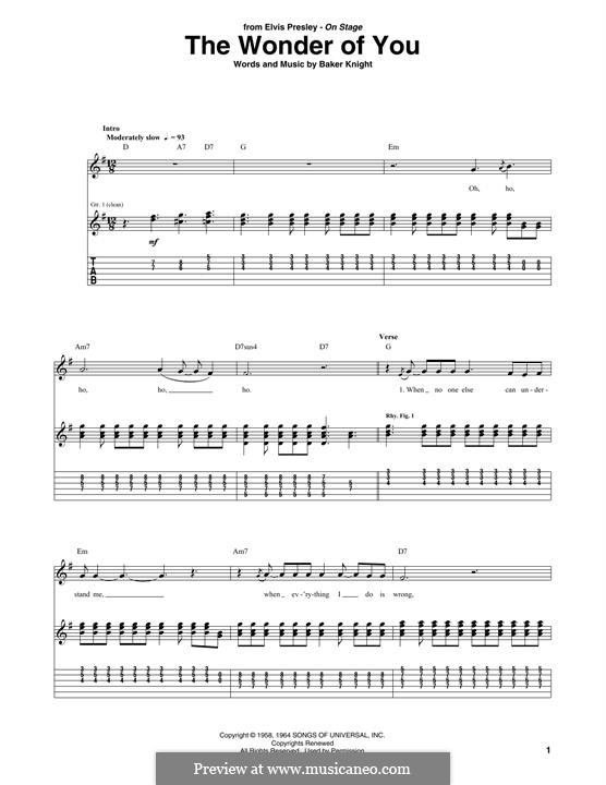 The Wonder of You (Elvis Presley): For guitar with tab by Baker Knight