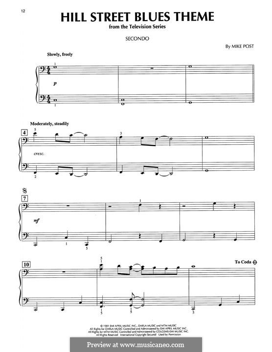 Hill Street Blues Theme: For piano four hands by Mike Post