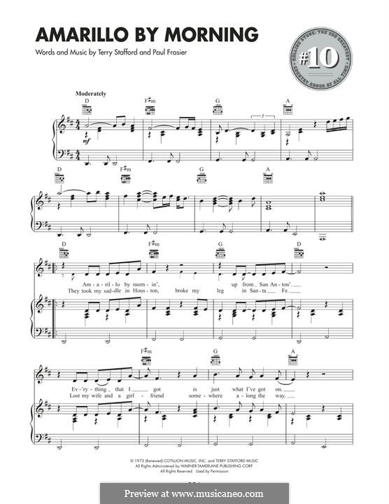 Amarillo By Morning (George Strait): For voice and piano (or guitar) by Paul Fraser, Terry Stafford