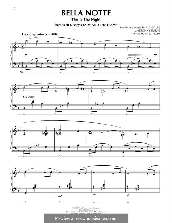 Bella Notte (This is the Night): For piano by Peggy Lee, Sonny Burke