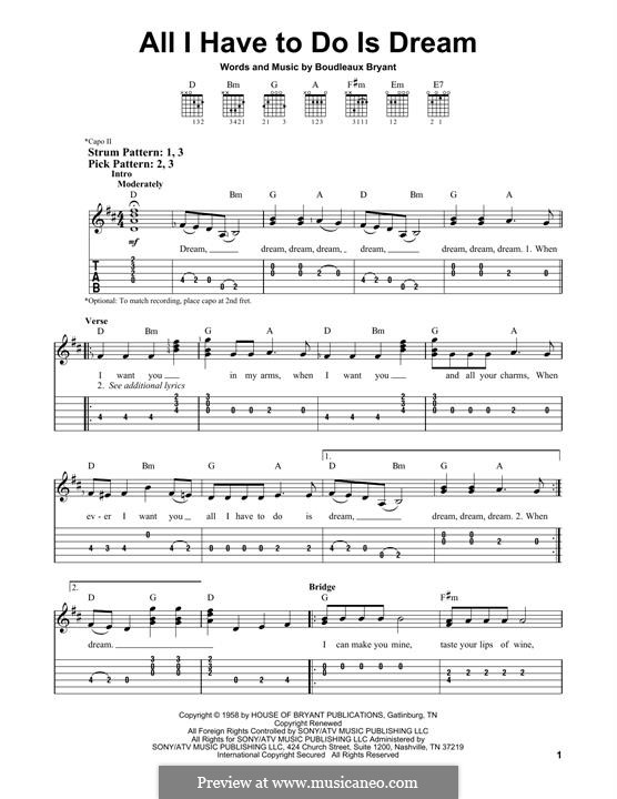 All I Have To Do Is Dream (The Everly Brothers): For guitar with tab by Boudleaux Bryant
