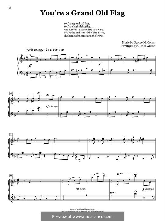 You're a Grand Old Flag: For piano by George Michael Cohan