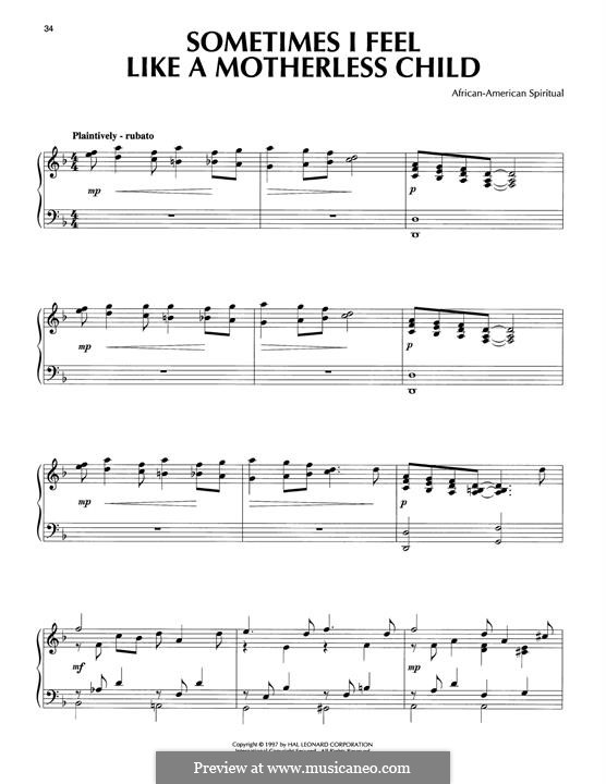 Sometimes I Feel Like a Motherless Child: For piano by folklore