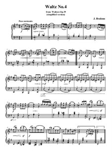 Waltz No.4: Arrangement for piano (simplified version) by Johannes Brahms