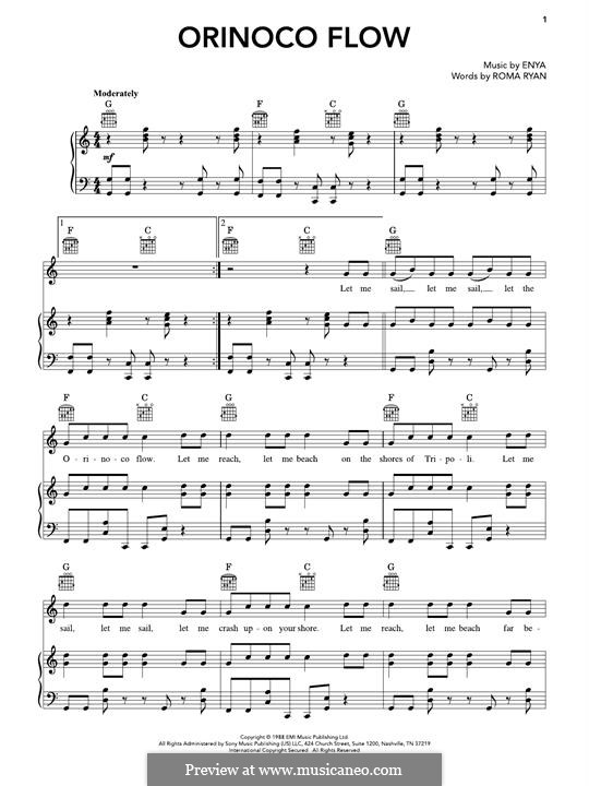 Orinoco Flow: For voice and piano (or guitar) by Enya