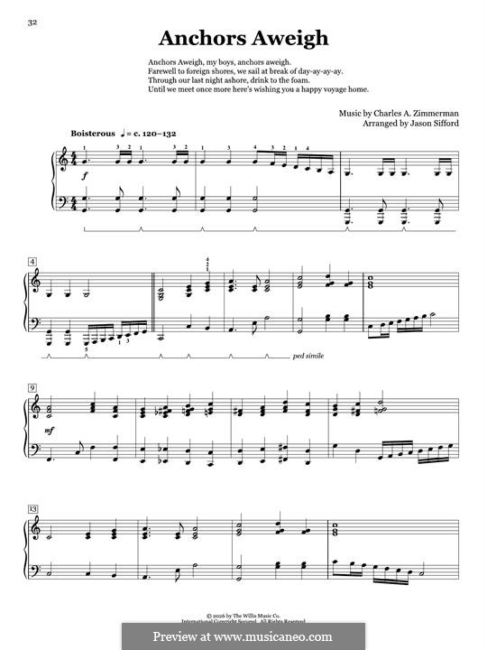 Anchors Aweigh (Alfred Hart Miles): For piano by Charles A. Zimmermann, George D. Lottman, Royal Lovell