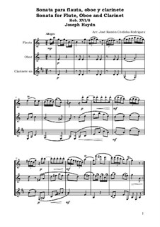 Sonata for Piano No.1 in G Major, Hob.XVI/8: For flute, oboe and clarinet by Joseph Haydn