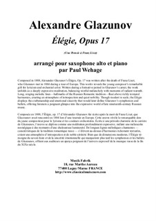 Elegy, Op.17: For alto saxophone and piano by Alexander Glazunov
