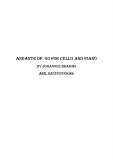 Piano Quartet No.3 in C Minor, Op.60: Andante, for cello and piano by Johannes Brahms