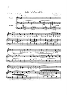 Seven Melodies for Voice and Piano, Op.2: No.7 Le colibri by Ernest Chausson