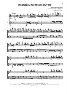No.1 in C Major, BWV 772: For two guitars by Johann Sebastian Bach