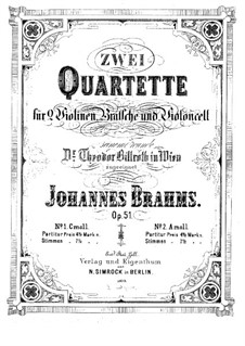 String Quartet No.2 in A Minor, Op.51: Parts by Johannes Brahms