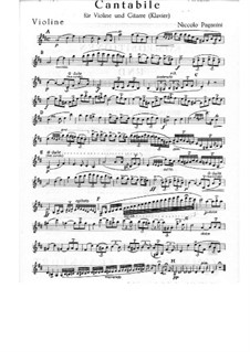 Cantabile for Violin and Guitar (or Piano), MS 109 Op.17: Violin part by Niccolò Paganini