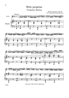 Moto Perpetuo for Violin and Piano in C Major, Op.11: Score, solo part  by Niccolò Paganini