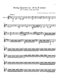 String Quartet No.18 in E Minor: Violin II part by Gaetano Donizetti