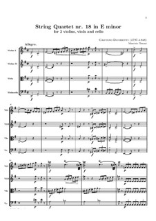 String Quartet No.18 in E Minor: Full score by Gaetano Donizetti